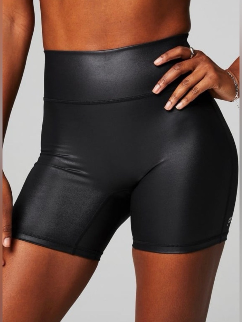 Fabletics Motion 365+ Sculpting High-Waist Bike Shorts black faux leather sz XL